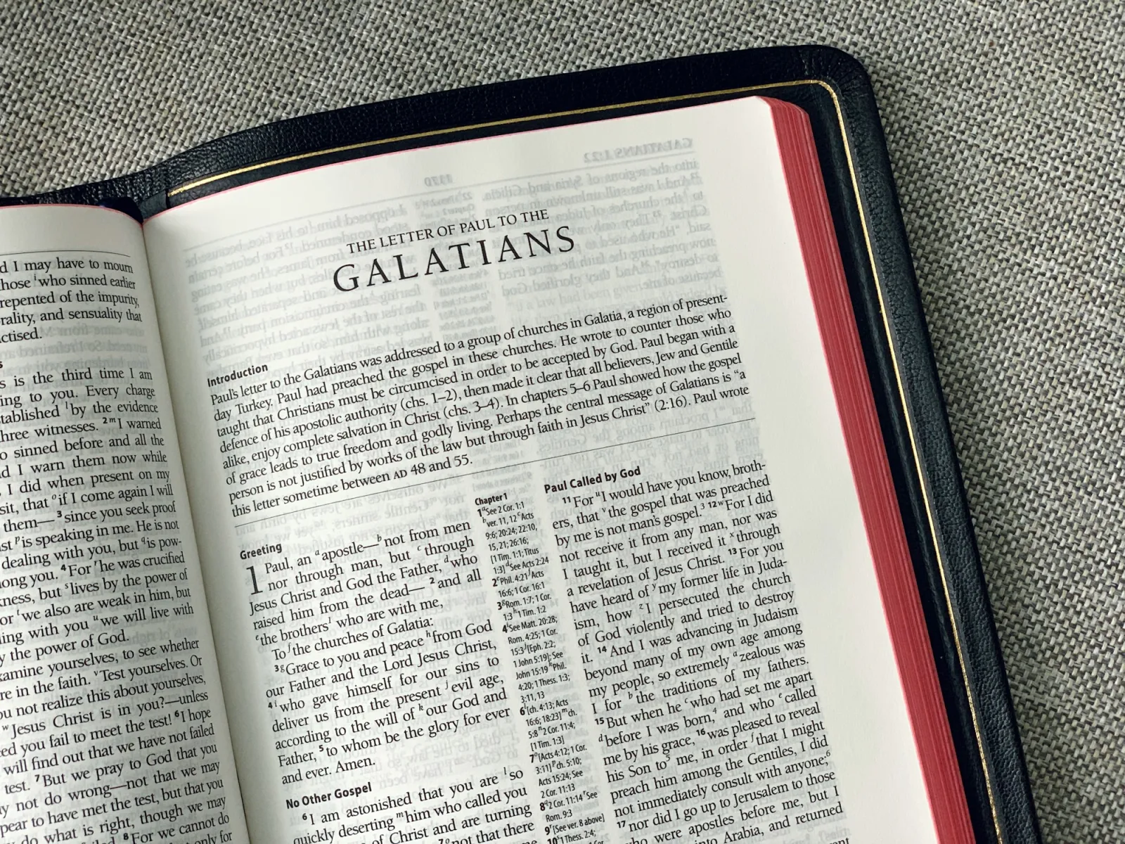 An open Bible to the letter of Paul to the Galatians